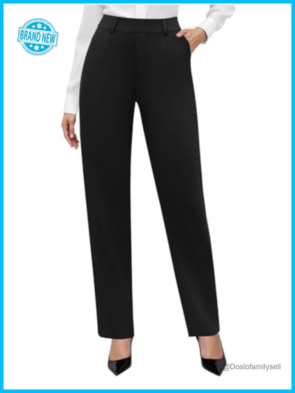 Stretchy High Waisted Pull On Dress Pants Tapered Work Office Pants